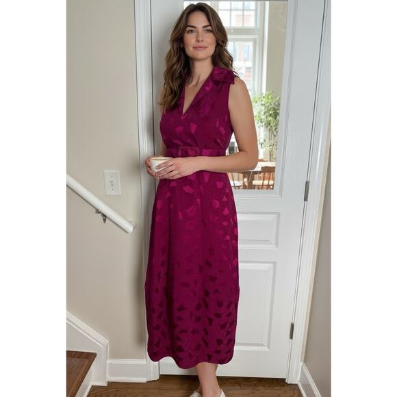 CO Dresses & Skirts - CO Spring Summer 2018 Sleeveless Belted Jacquard Midi Dress Magenta Size XS